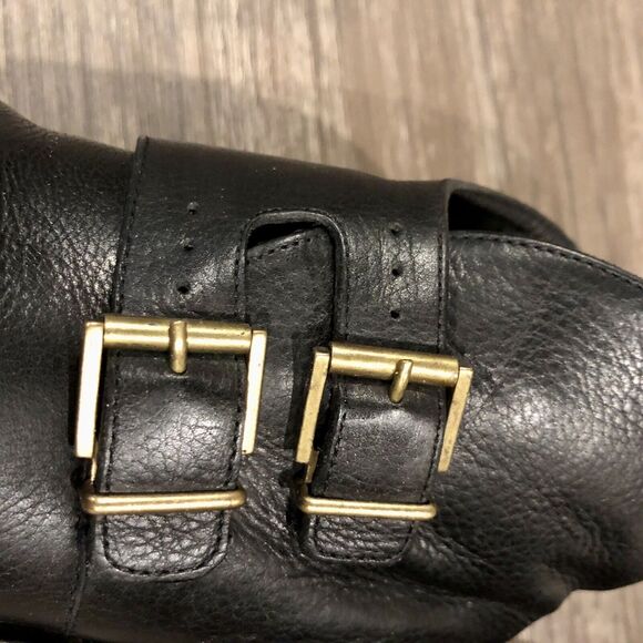 Robert Cleregie Leather Ankle Boot 5.5 Black Double Gold Brass Buckle Block Heel - Picture 10 of 13